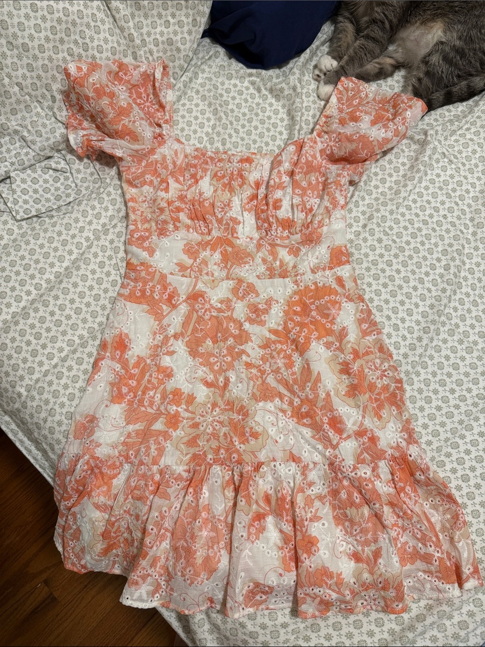 Nordstrom Coral and White Floral Eyelet Midi Dress